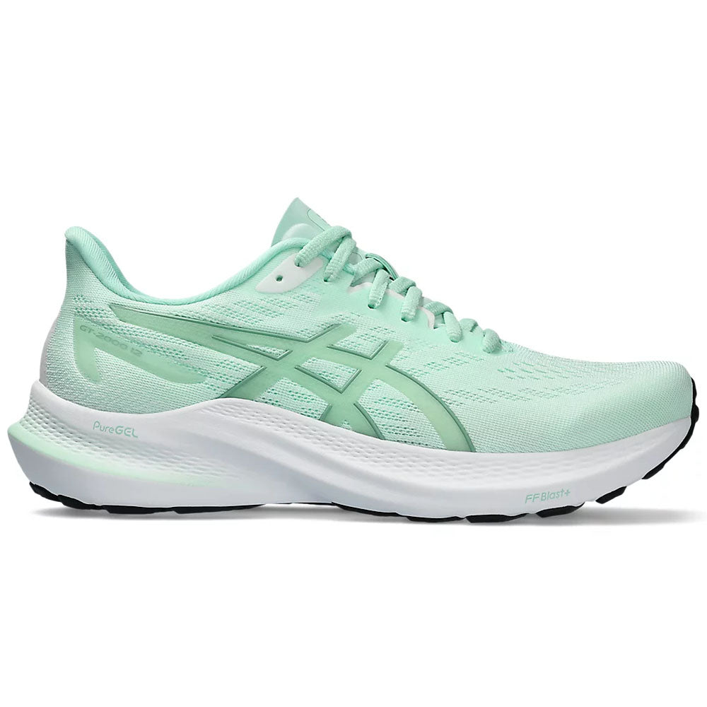 Side view on white background of Womens Asics GT-2000 running shoe in Mint Tint/Dark Mint, Medium (Regular) width