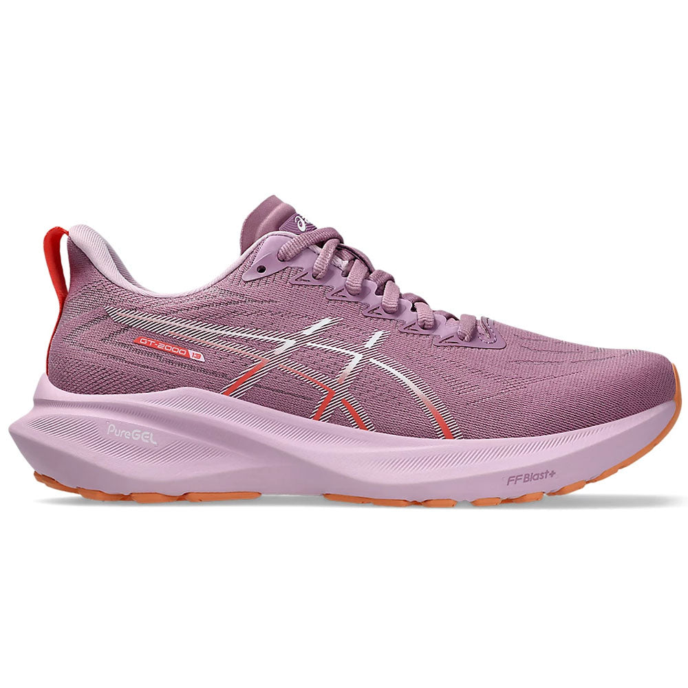 Side view on white background of Womens Asics GT-2000 running shoe in Ube/Light Ube, Medium (Regular) width