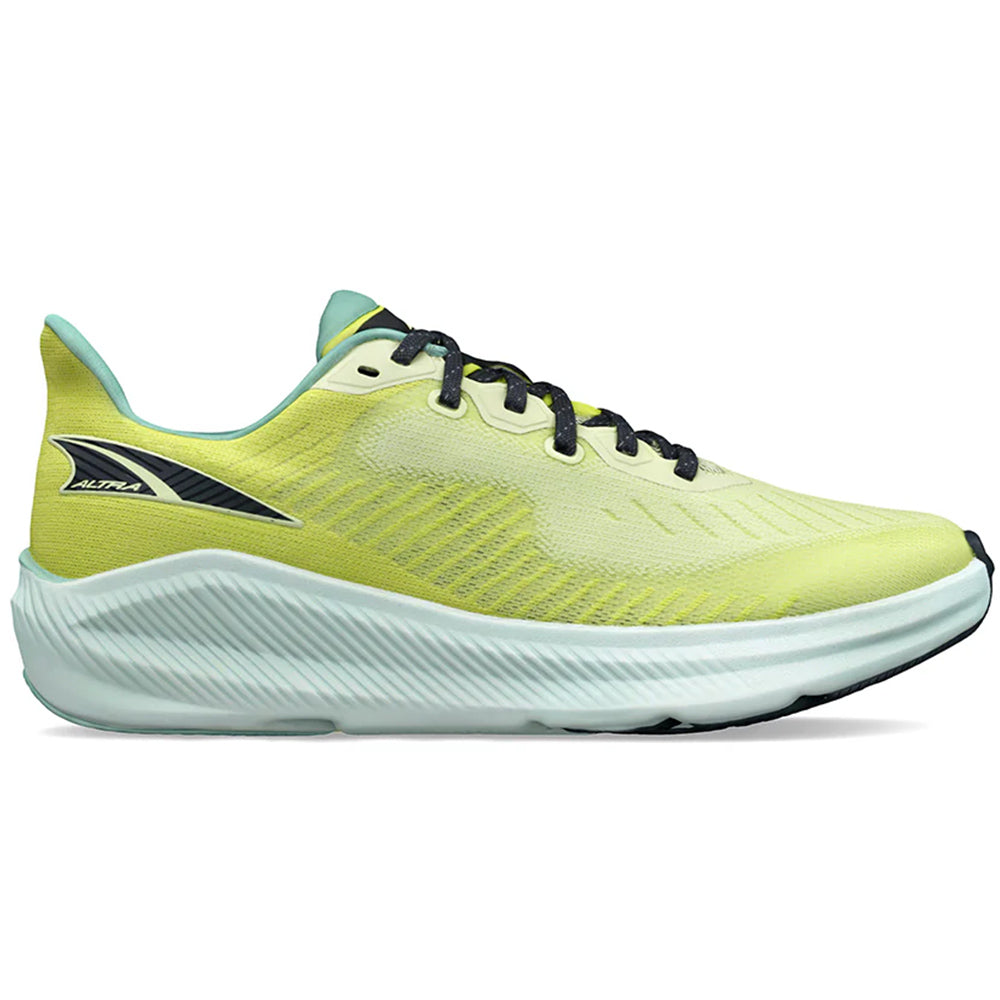 Side view on white background of Womens Altra Experience running shoe in Lime, Medium (Regular) width