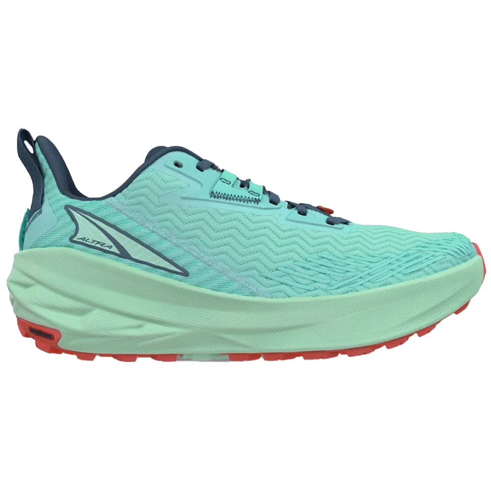 Side view on white background of Womens Altra Experience running shoe in Teal, Medium (Regular) width