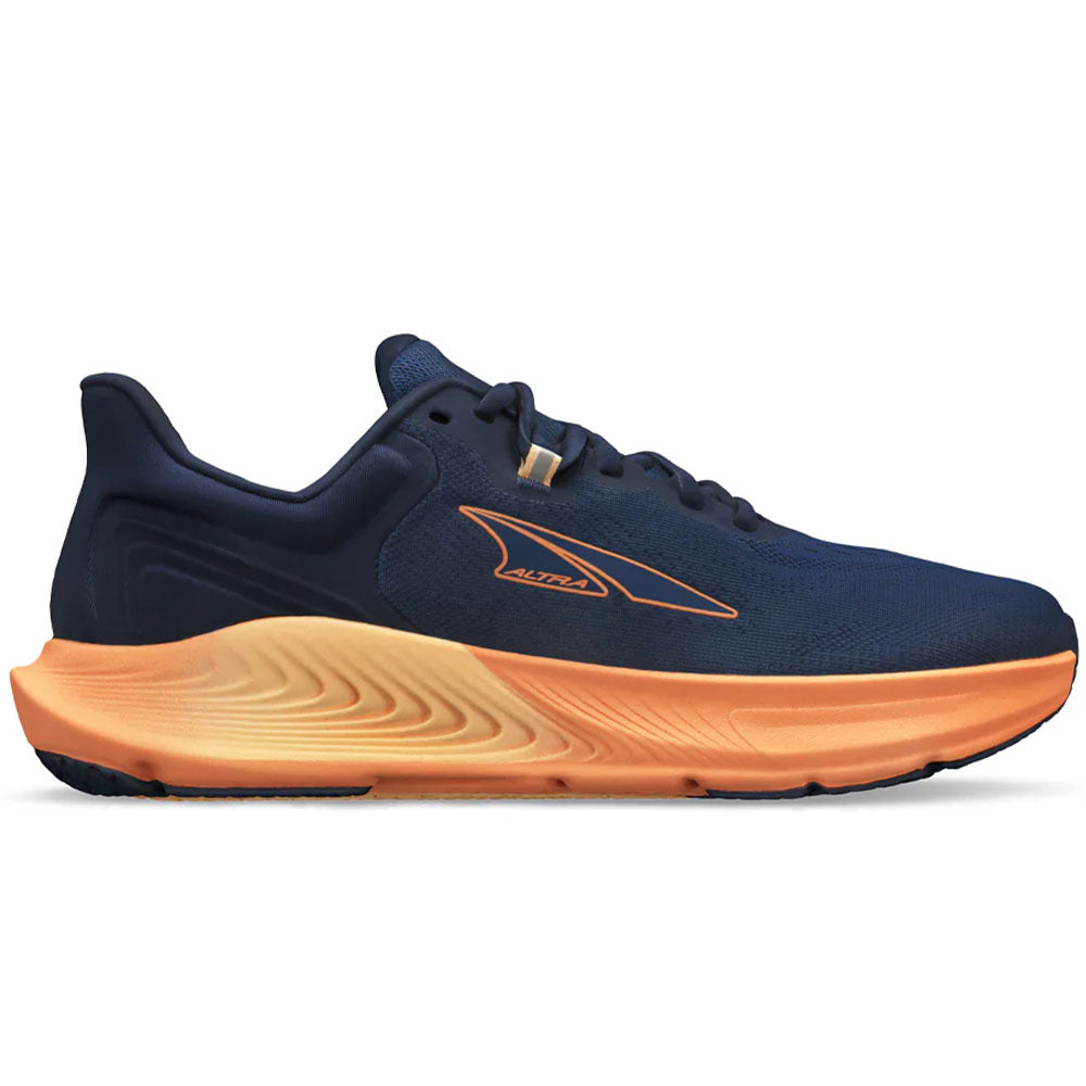 Side view on white background of Womens Altra Provision running shoe in Navy, Medium (Regular) width