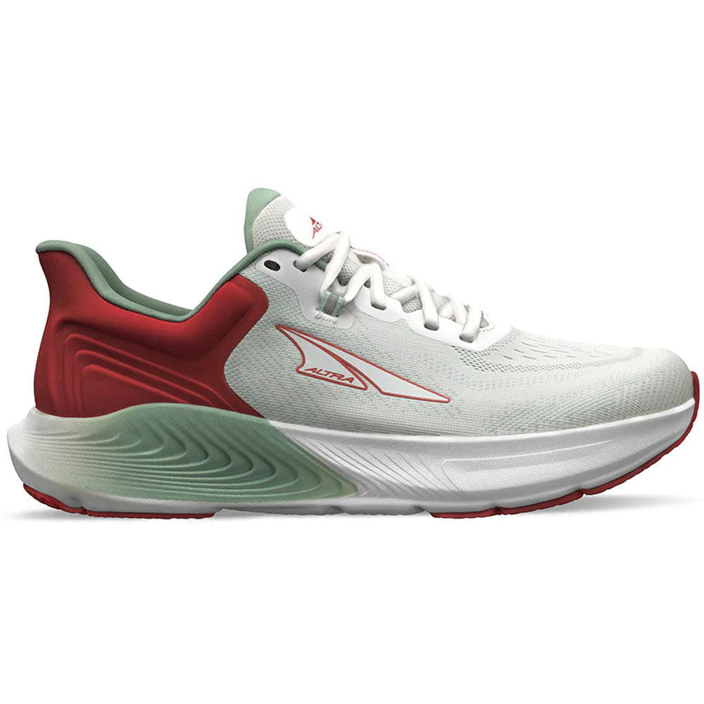 Side view on white background of Womens Altra Provision running shoe in White, Medium (Regular) width