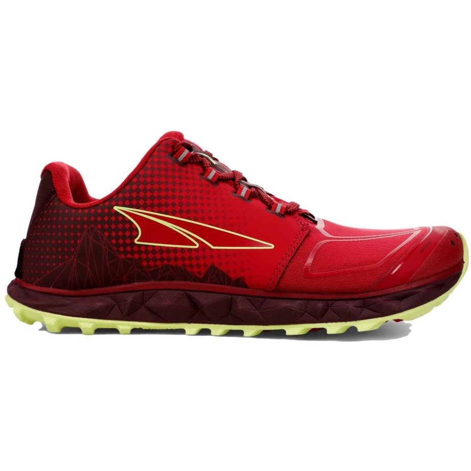 Side view on white background of Womens Altra Superior running shoe in Raspberry, Medium (Regular) width