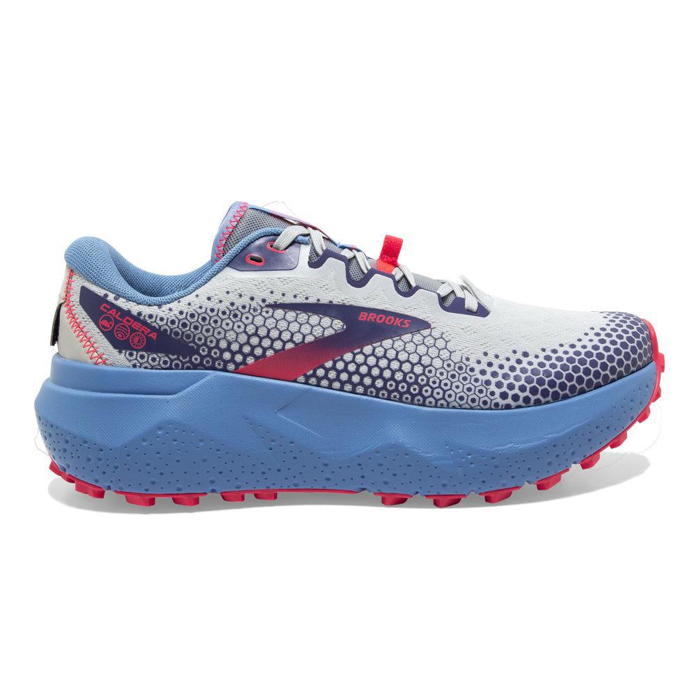 Women's Brooks Caldera 6, Oyster/Blissful Blue/Pink, 11.5 B Medium
