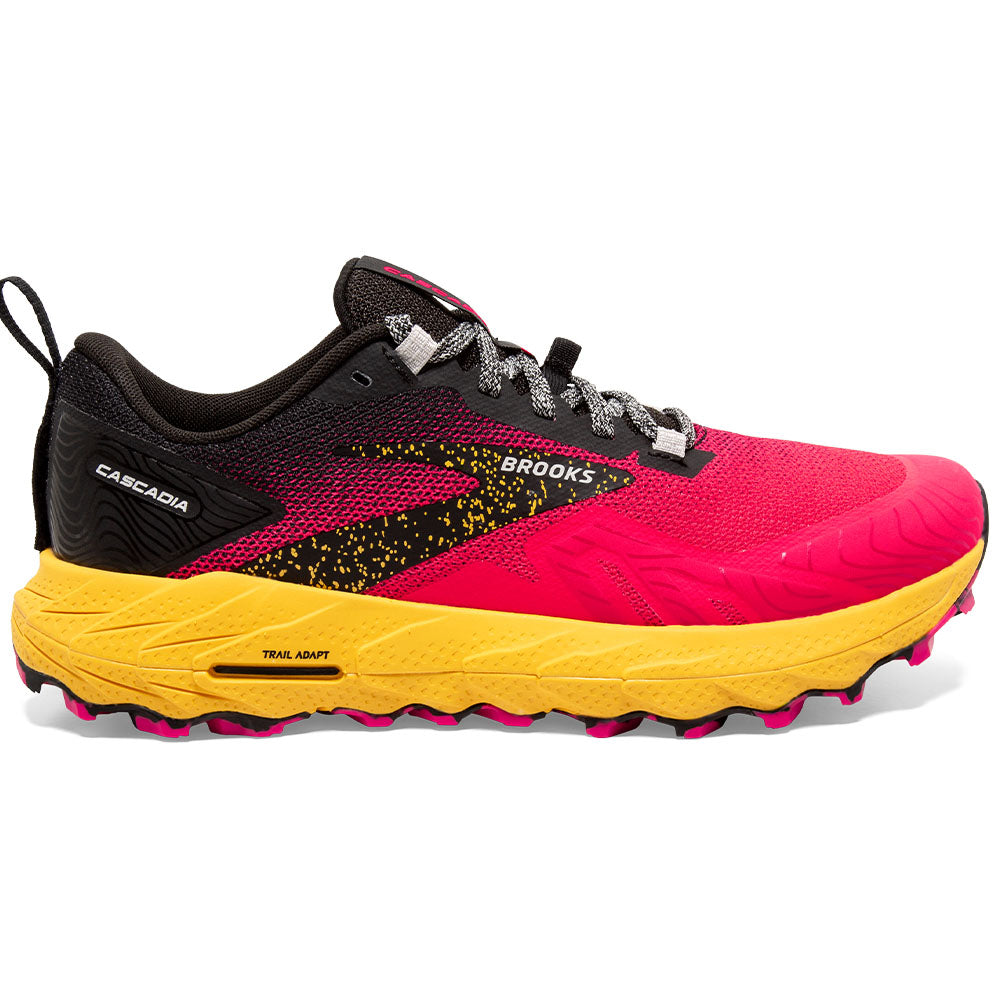 Women's Brooks Cascadia 17, Diva Pink/Black/Lemon Chrome, 7 B Medium