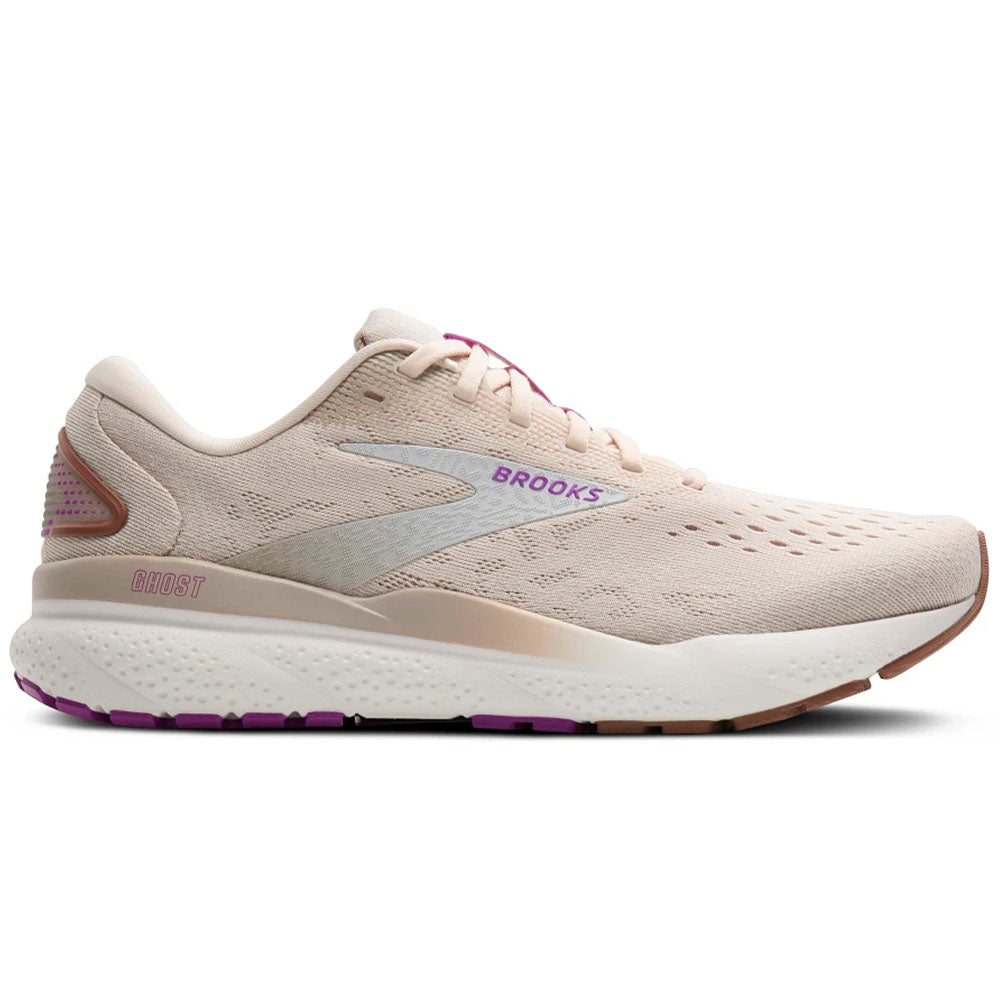 Women's Brooks Ghost 16, Almond Peach/Coconut/Purple, 6 B Medium