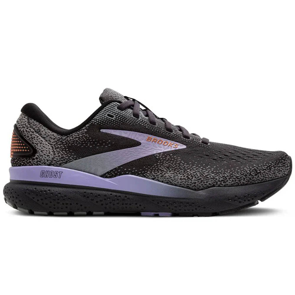 Brooks Ghost Womens running shoes in Ebony/Lavender/Copper - side view on a white background