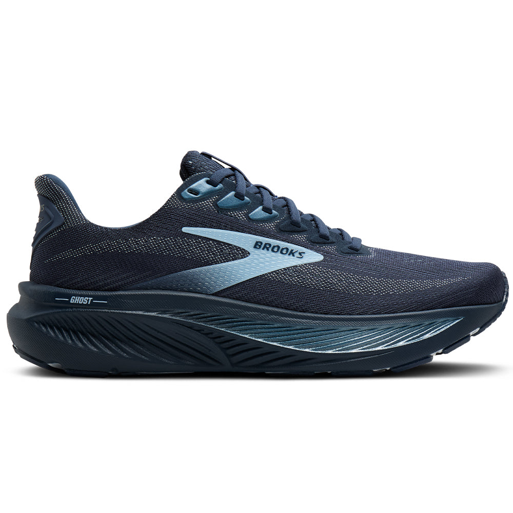 Side view on white background of Womens Brooks Ghost running shoe in Spellbound/Skyway, Medium (Regular) width