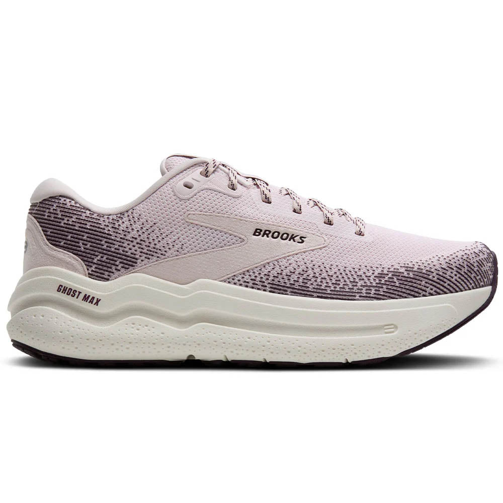 Brooks Ghost Womens running shoes in Orchid Ice/Plum/Coconut - side view on a white background