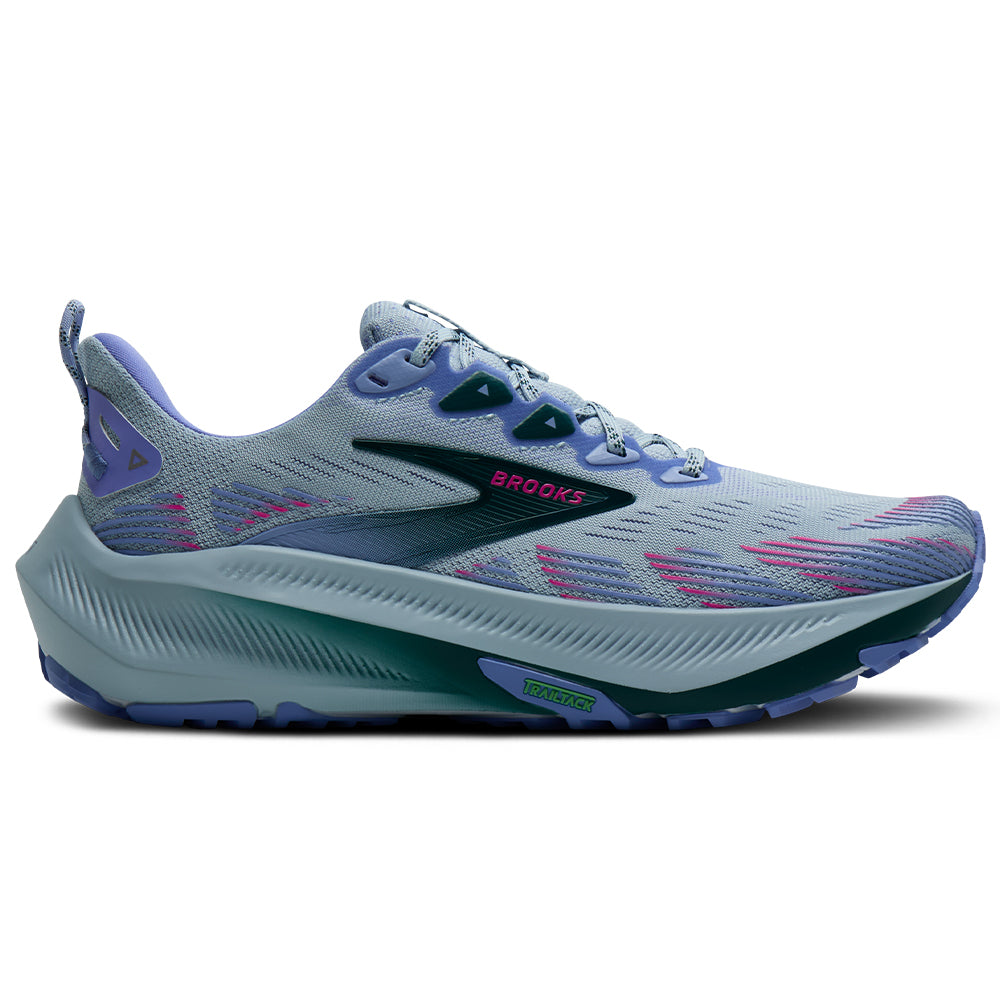 Side view on white background of Womens Brooks Ghost running shoe in Skyway/Bell/Atlantic Deep, Medium (Regular) width
