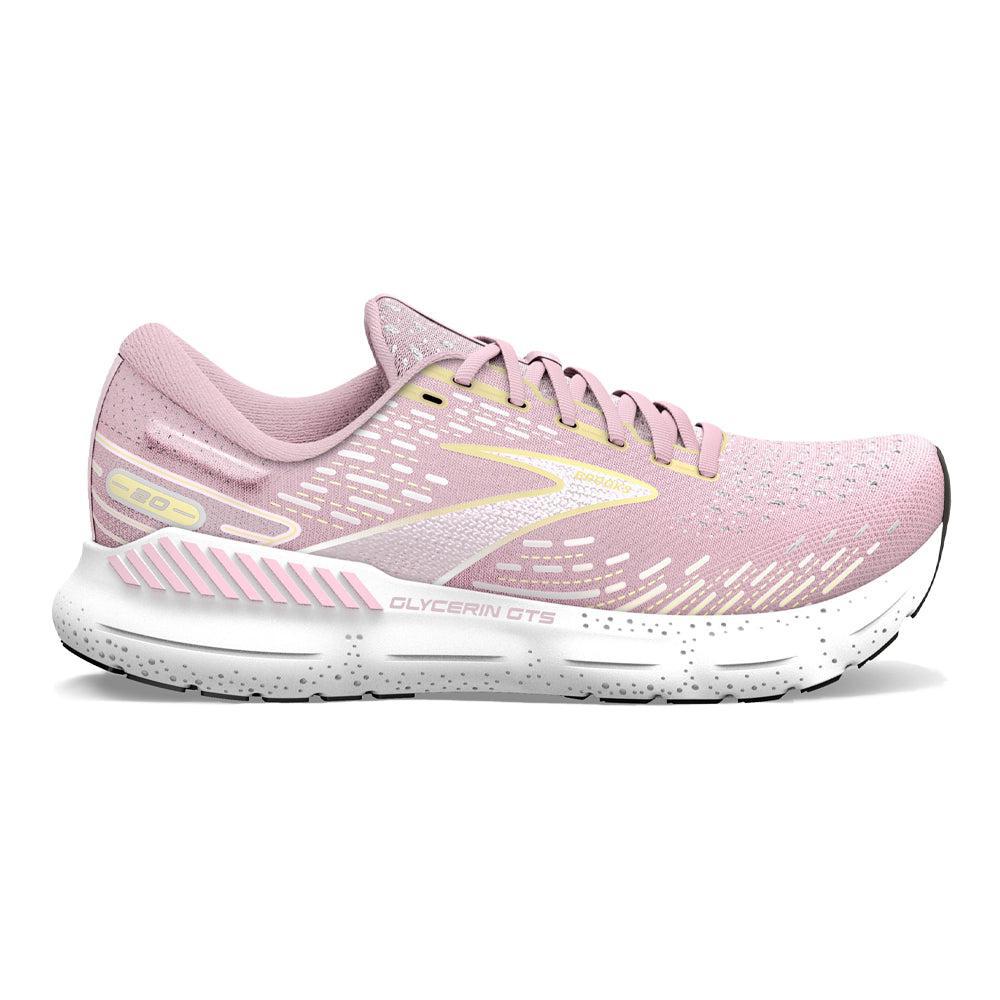 Women's Brooks Glycerin GTS 20, Pink/Yellow/White, 5 B Medium