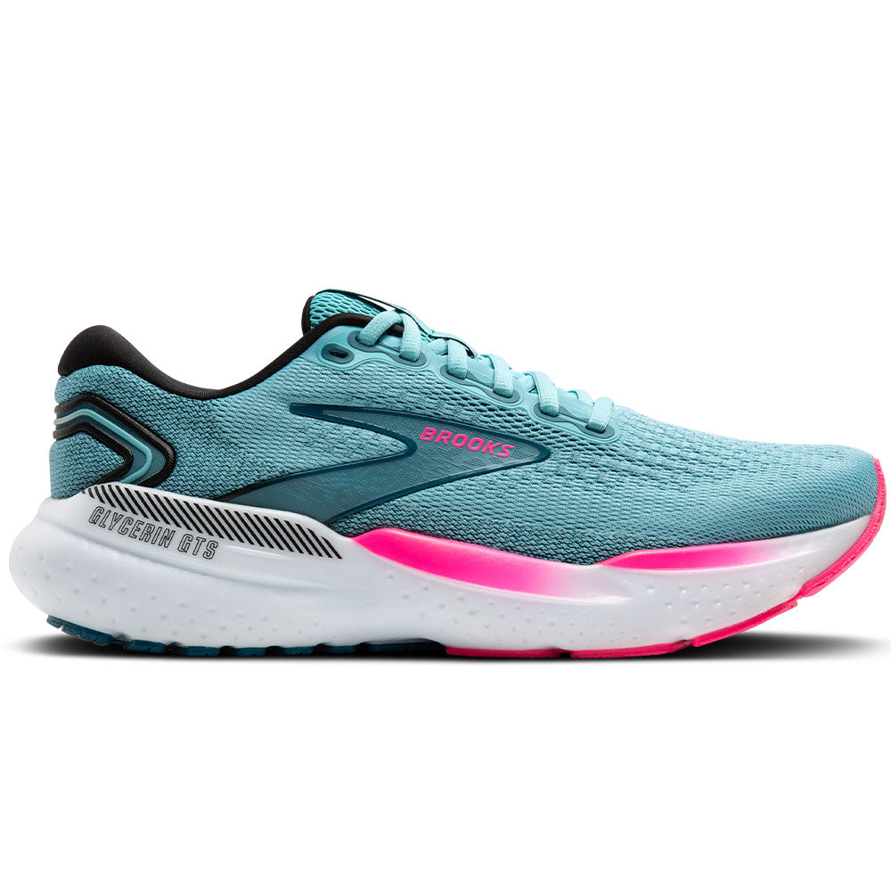 Women's Brooks Glycerin GTS 21, Moroccan Blue/Aqua/Pink, 10 B Medium