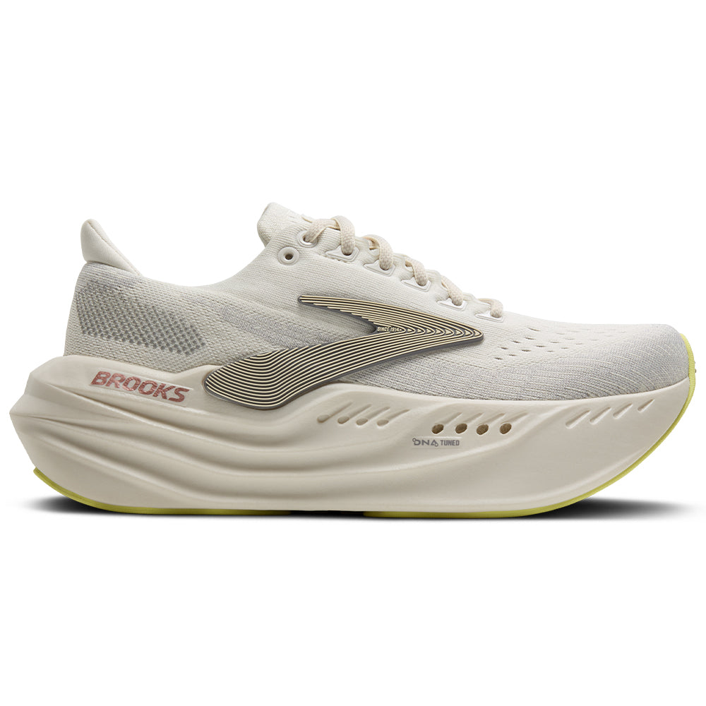 Side view on white background of Womens Brooks Glycerin running shoe in Coconut/Alloy/Rose, Medium (Regular) width