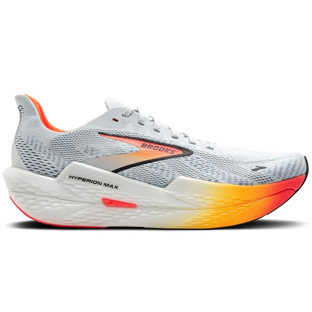 Side view on white background of Womens Brooks Hyperion running shoe in Illusion/Coral/Black, Medium (Regular) width
