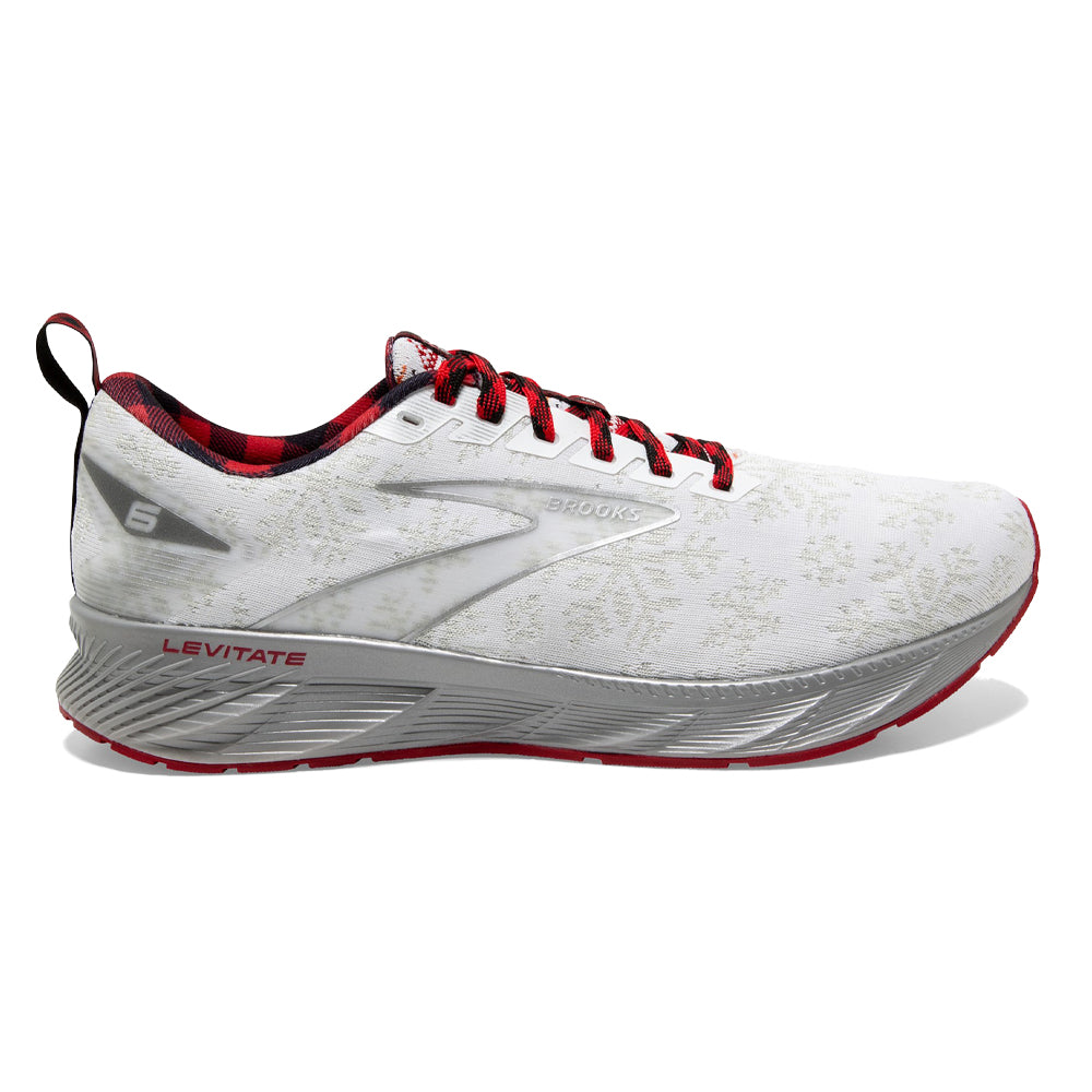 Women's Brooks Levitate 6, White/Red/Silver, 10.5 B Medium