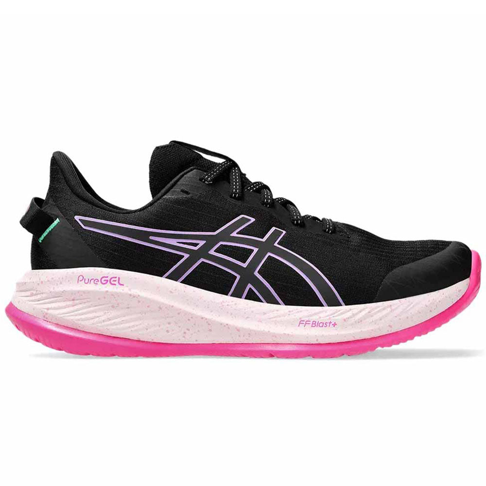 Side view on white background of Womens Asics Gel-Cumulus running shoe in Lite-Show/Lavender Glow, Medium (Regular) width