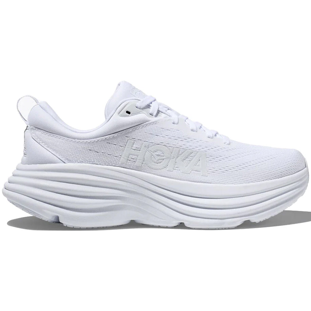 Women's Hoka Bondi 8, White/White, 7.5 D Wide