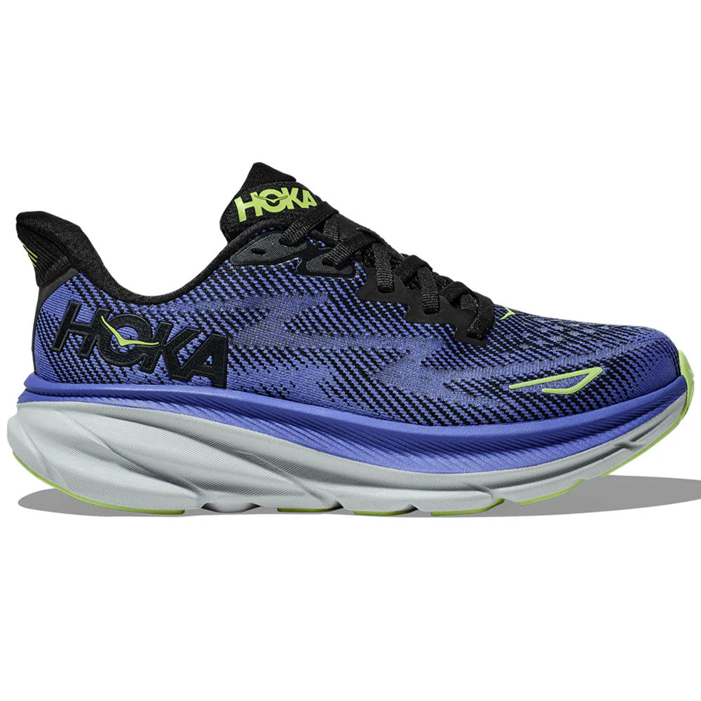 Women's Hoka Clifton 9, Black/Stellar Blue, 6.5 B Medium