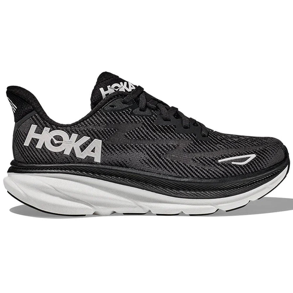 Women's Hoka Clifton 9, Black/White, 9 B Medium