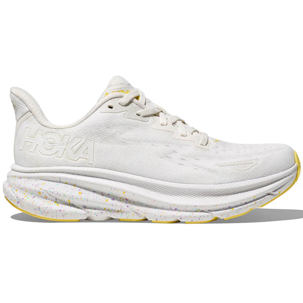 Women's Hoka Clifton 9, White/Lemonade, 6 B Medium