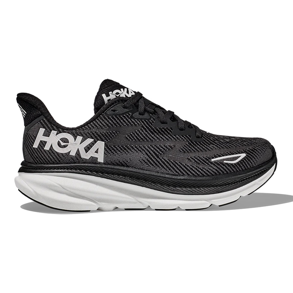 Women's Hoka Clifton 9, Black/White, 8.5 B Medium