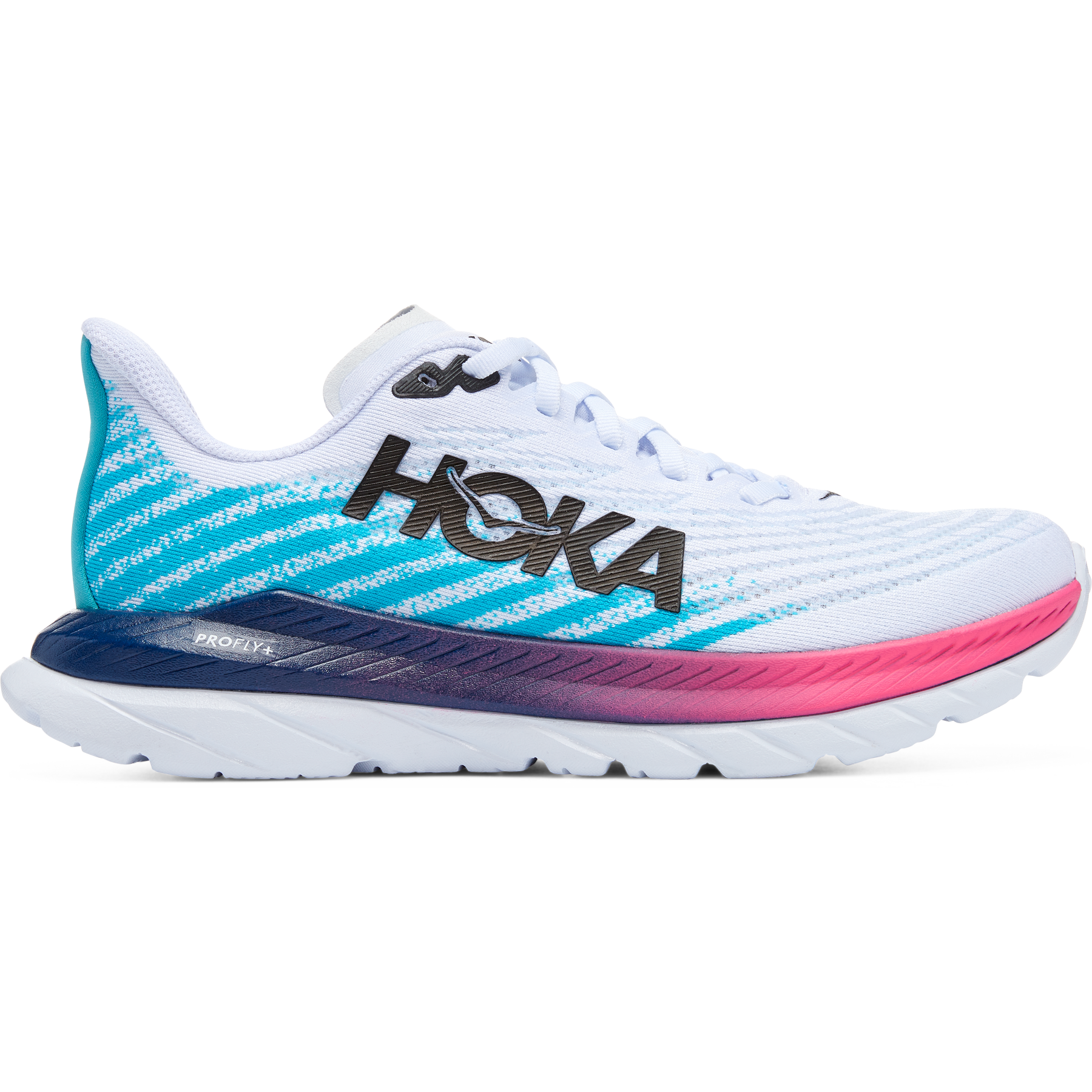 Women's Hoka Mach 5, White/Scuba Blue, 8.5 B Medium