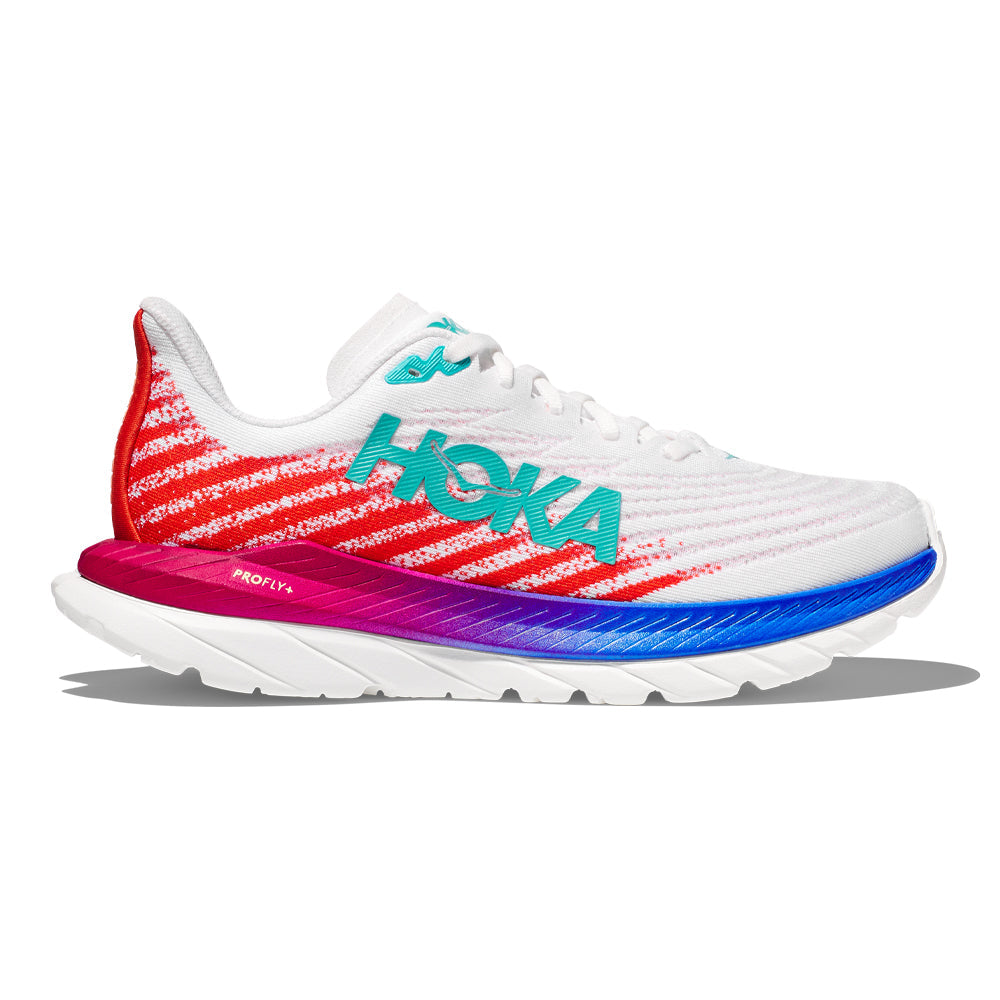 Women's Hoka Mach 5, White/Flame, 9 B Medium