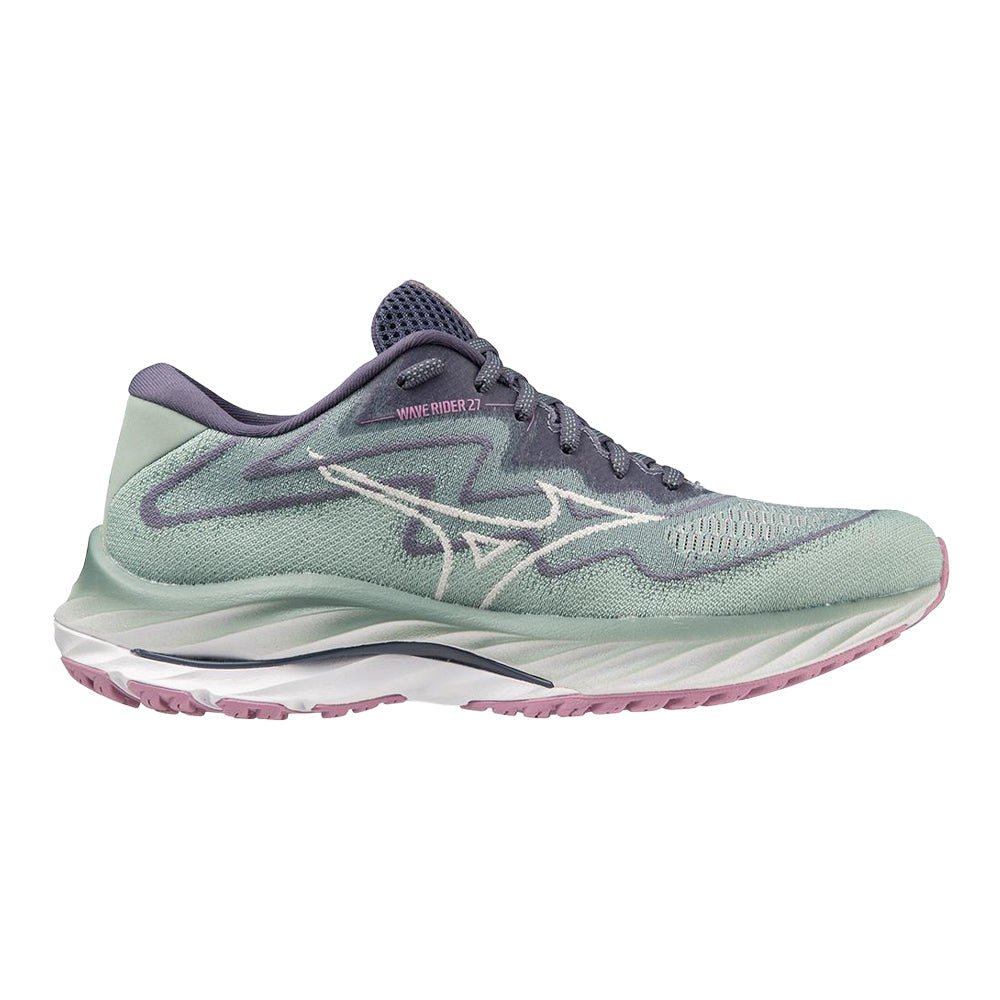 Women's Mizuno Wave Rider 27 SSW, Blue Surf/Snow White, 8 B Medium