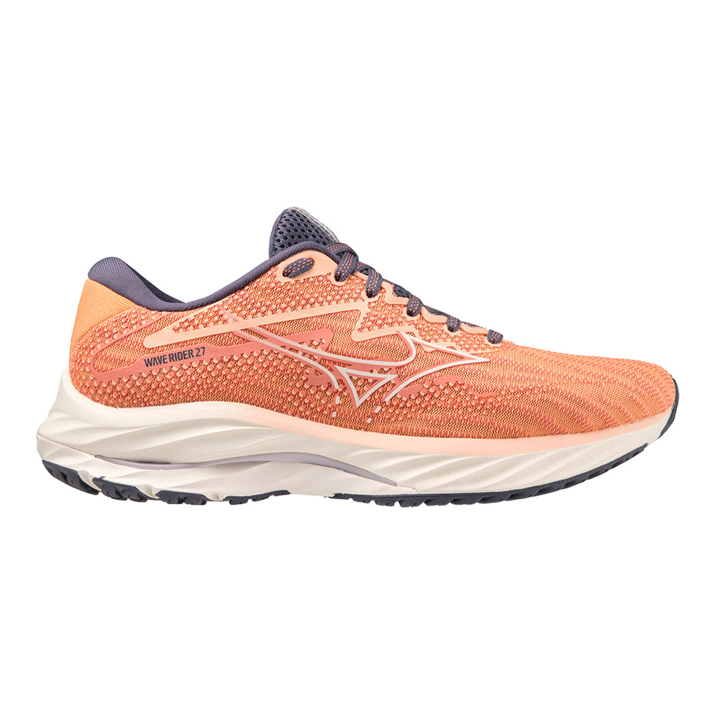 Women's Mizuno Wave Rider 27, Coral Reef/Snow White, 9 B Medium