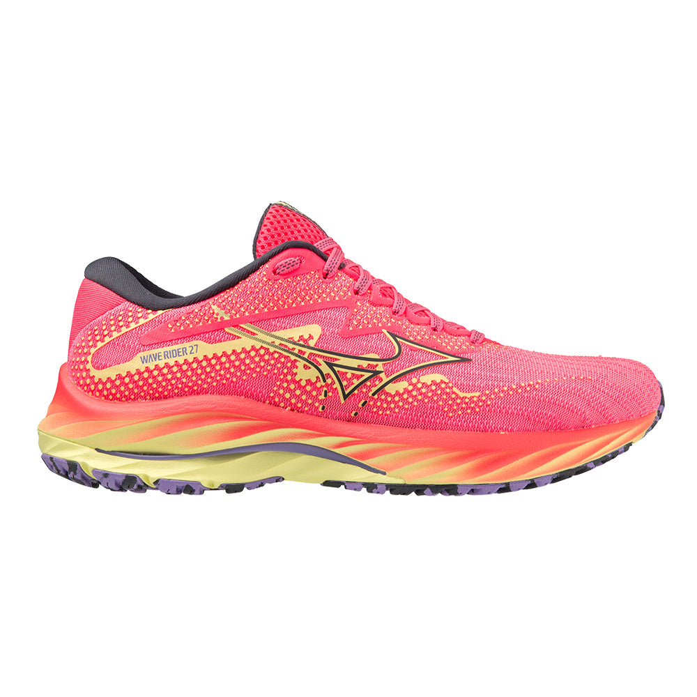Women's Mizuno Wave Rider 27, High-Vis Pink-Ombre Blue, 7.5 B Medium