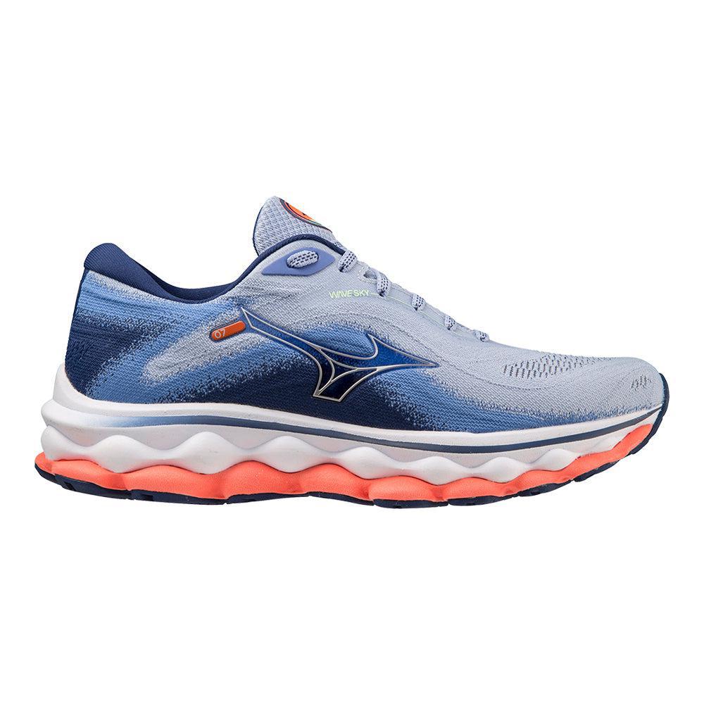Women's Mizuno Wave Sky 7, Blue Heron-Silver, 8 B Medium
