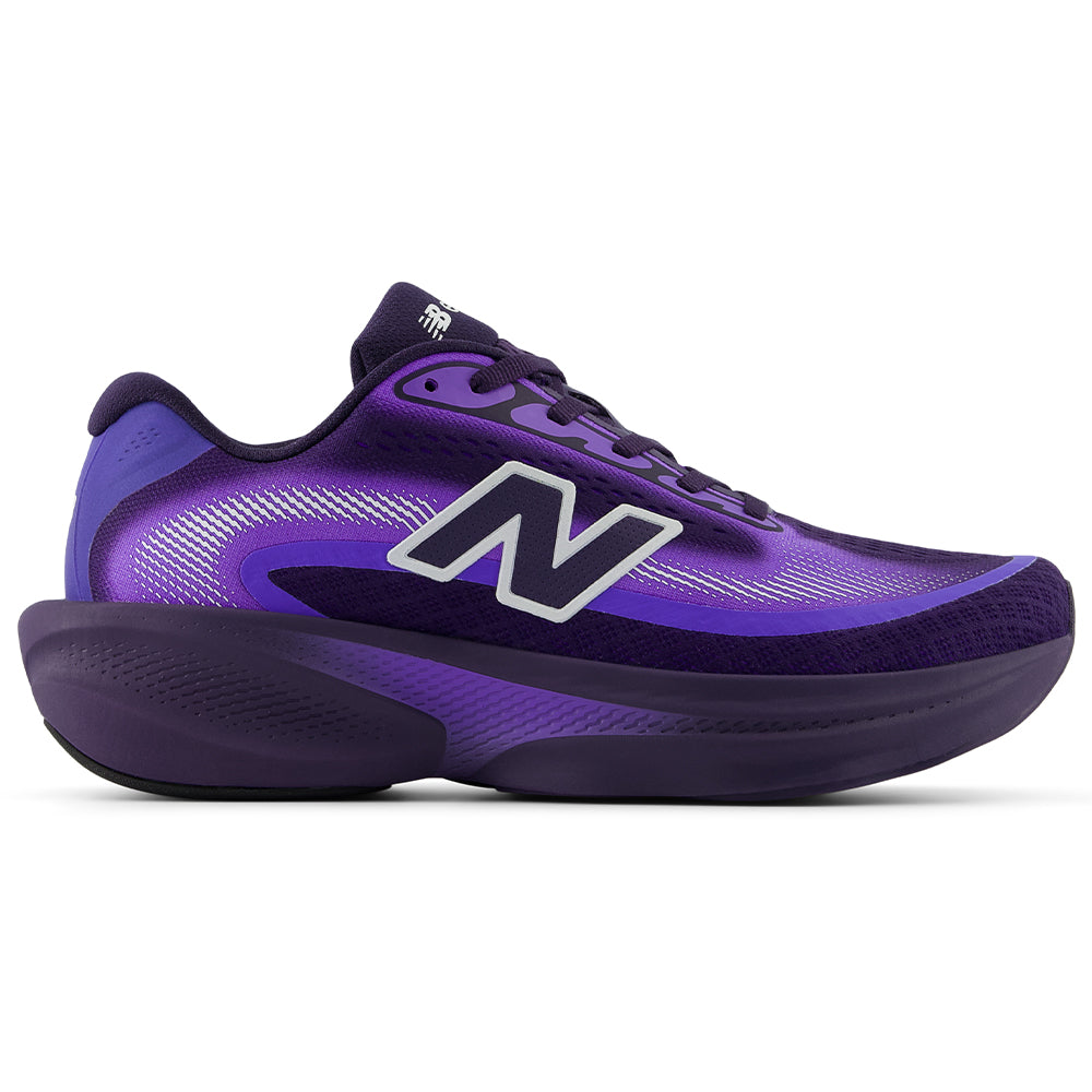 Side view on white background of Womens New Balance Ellipse running shoe in Boysenberry/Electric Indigo/NB 103 White, Medium (Regular) width
