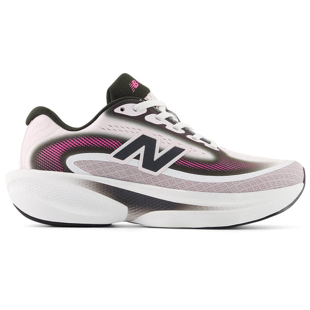 Side view on white background of Womens New Balance Ellipse running shoe in Pink Heat/Pink Granite/Truffle Salt, Medium (Regular) width