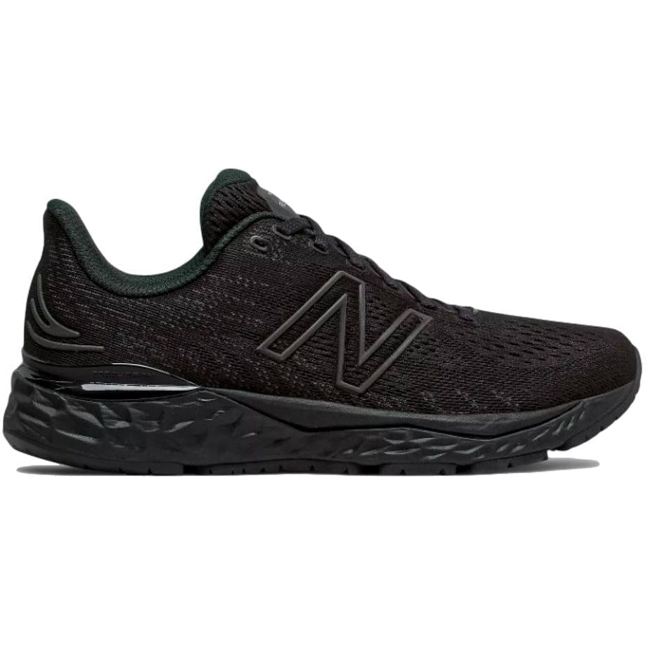 Side view on white background of Womens New Balance Fresh Foam 880 running shoe in Black/Phantom, Medium (Regular) width