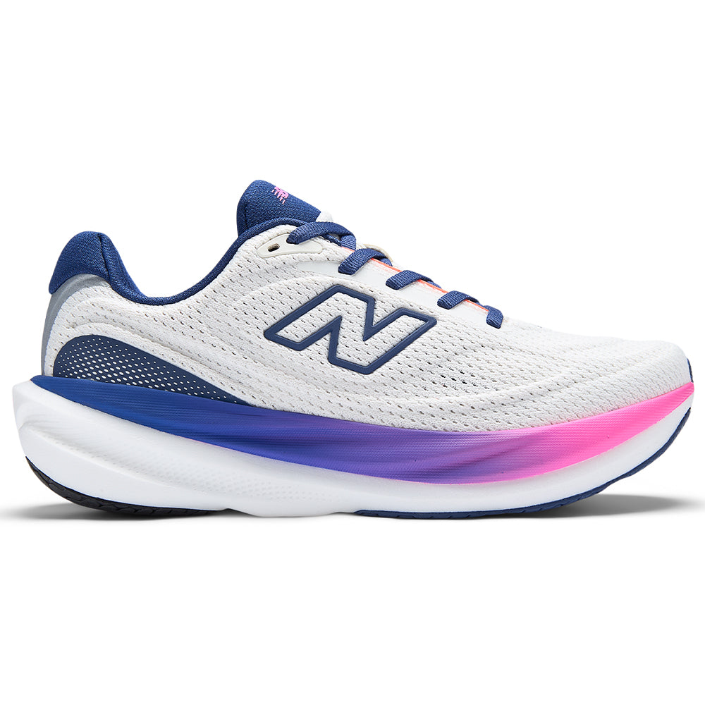 Side view on white background of Womens New Balance Fresh Foam X 1080 running shoe in Sea Salt/Blue Oyster, Medium (Regular) width