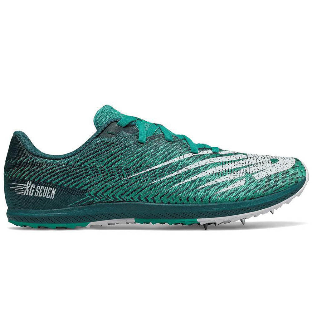 Side view on white background of Womens New Balance XC Seven V2 running shoe in Tidepool/Verdite, Medium (Regular) width