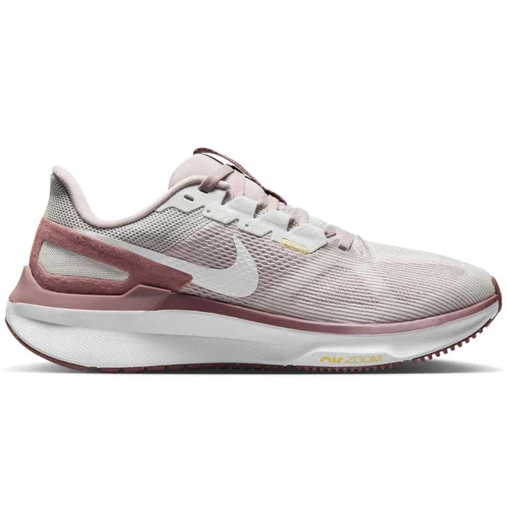 Side view on white background of Womens Nike Structure running shoe in Platinum Violet/White/Photon Dust, Medium (Regular) width