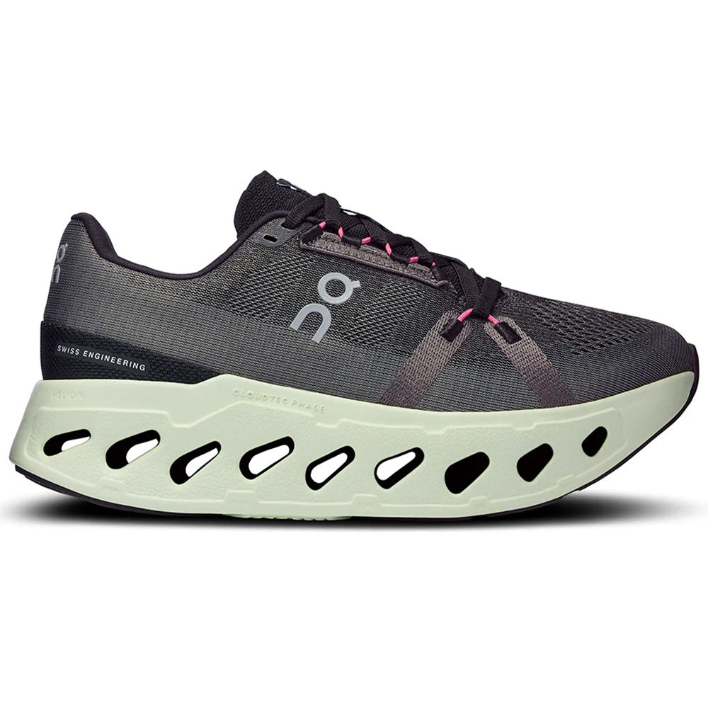 Side view on white background of Womens On Cloudeclipse running shoe in Rock/Lima, Medium (Regular) width