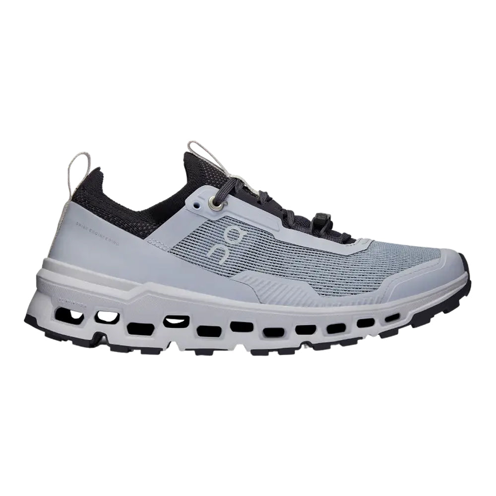 Side view on white background of Womens On Cloudultra running shoe in Heather/Iron, Medium (Regular) width