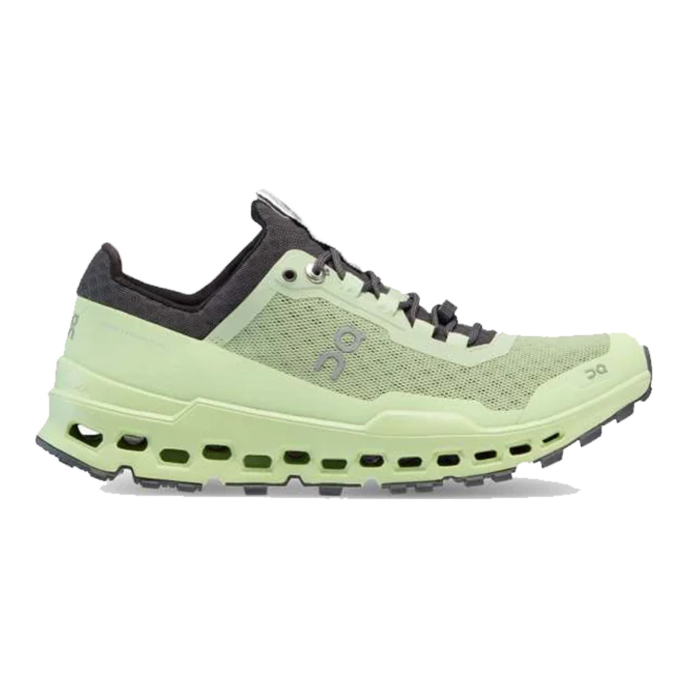 Side view on white background of Womens On Cloudultra running shoe in Vine/Meadow, Medium (Regular) width