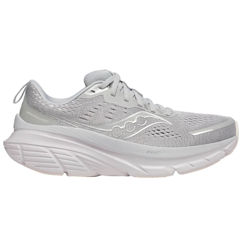 Side view on white background of Womens Saucony Guide running shoe in Cloud, Medium (Regular) width
