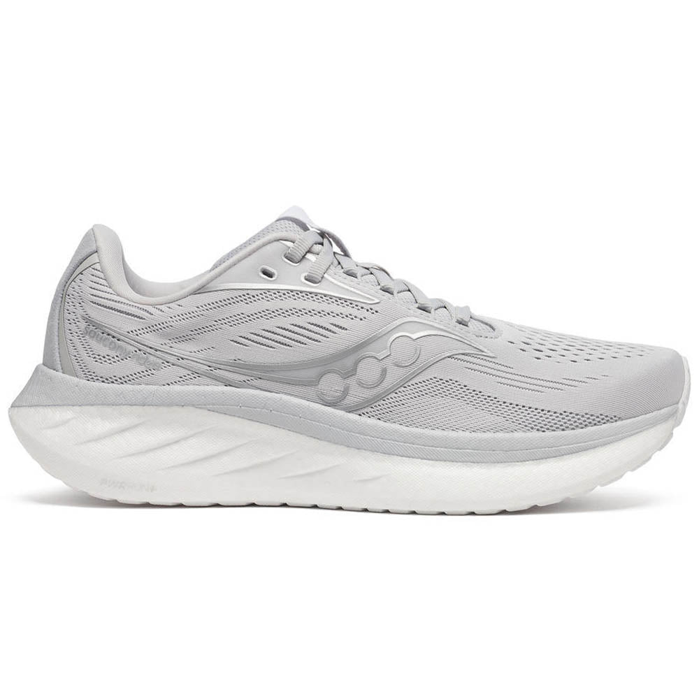 Side view on white background of Womens Saucony Ride running shoe in Cloud, Medium (Regular) width