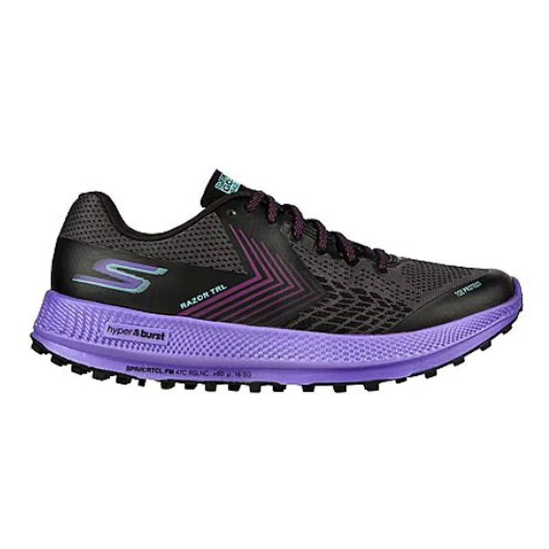 Women's Skechers Go Run Razor Trail, Black/Purple, 8 B Medium