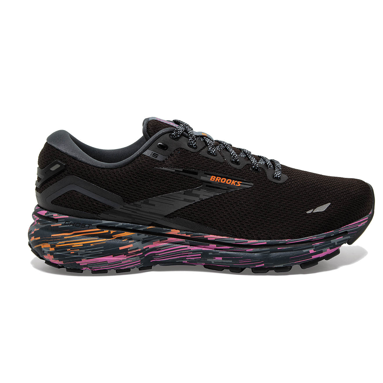 Women's Brooks Ghost 15, Black/Phlox/Oriole, 10 B Medium