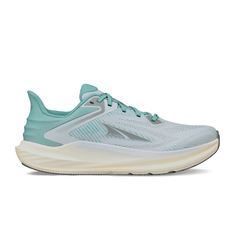 Side view on white background of Womens Altra Torin 8 running shoe in Mint, Medium (Regular) width