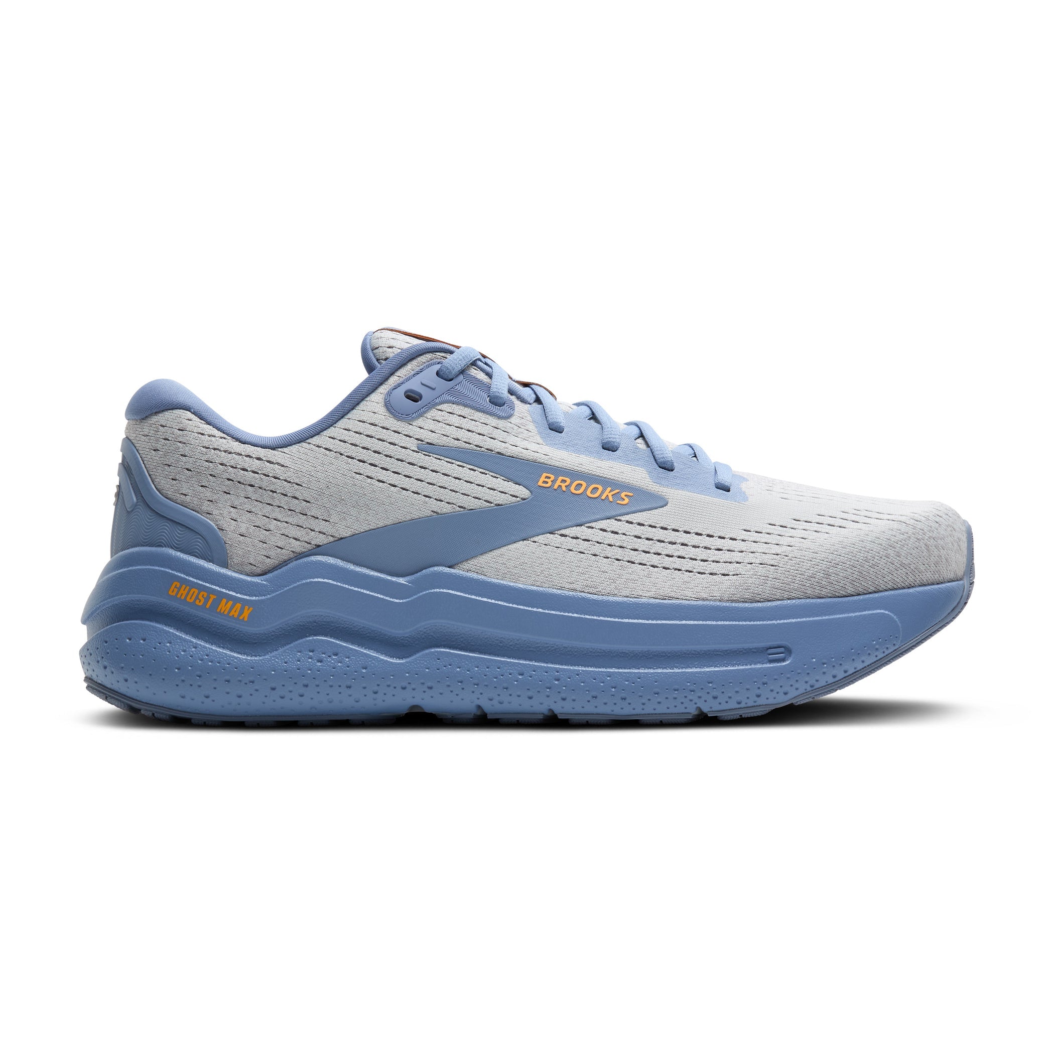 Men's Brooks Ghost Max 2, Oyster Mushroom/Blue/Orange, 9.5 D Medium