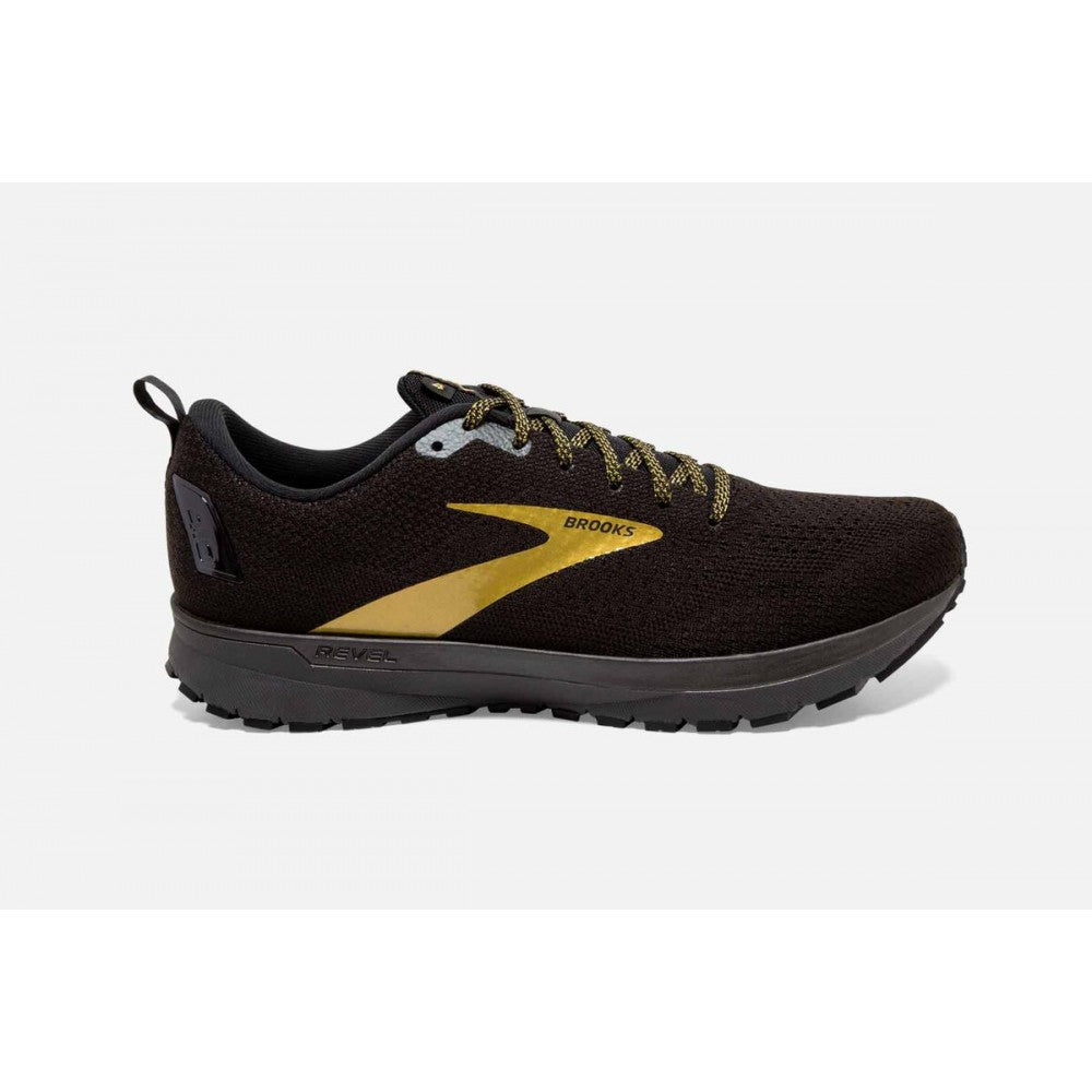 Men's Brooks Revel 4, Black/Gold, 10 D Medium