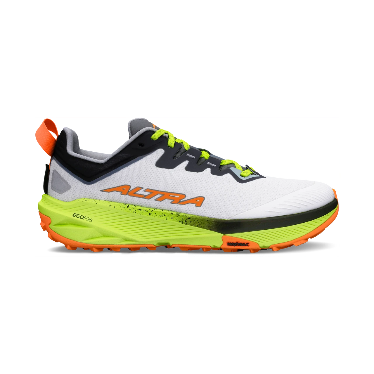 Side view on white background of Mens Altra Experience Wild 3 running shoe in Gray/Lime, Medium (Regular) width