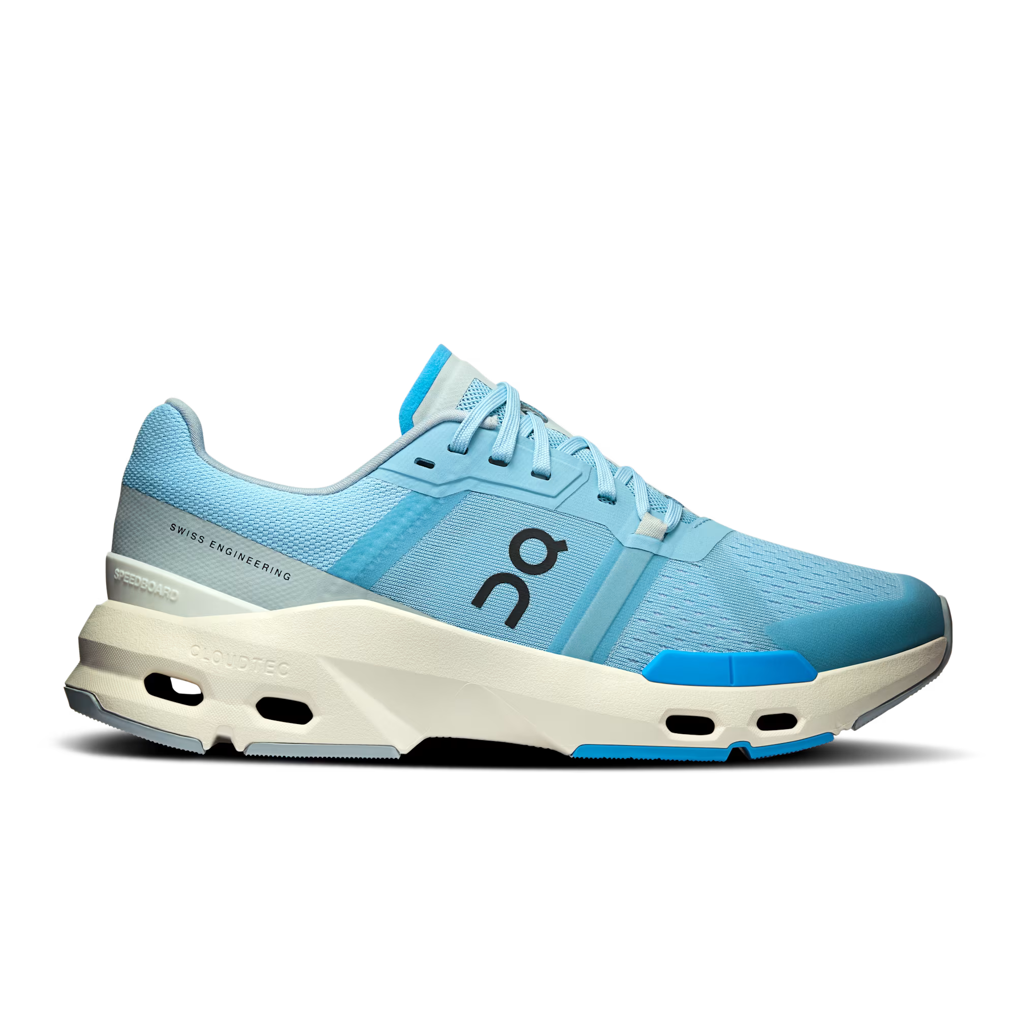 Side view on white background of Womens On Cloudpulse running shoe in Wash/Malibu, Medium (Regular) width