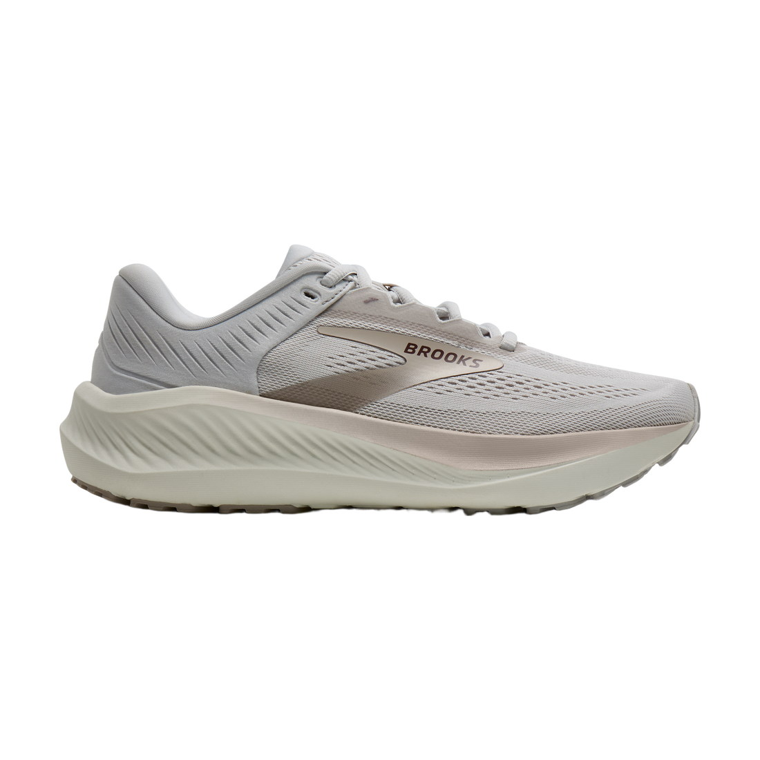 Side view on white background of Womens Brooks Anthem 8 running shoe in Antarctica/Chateau/Raisin, Medium (Regular) width